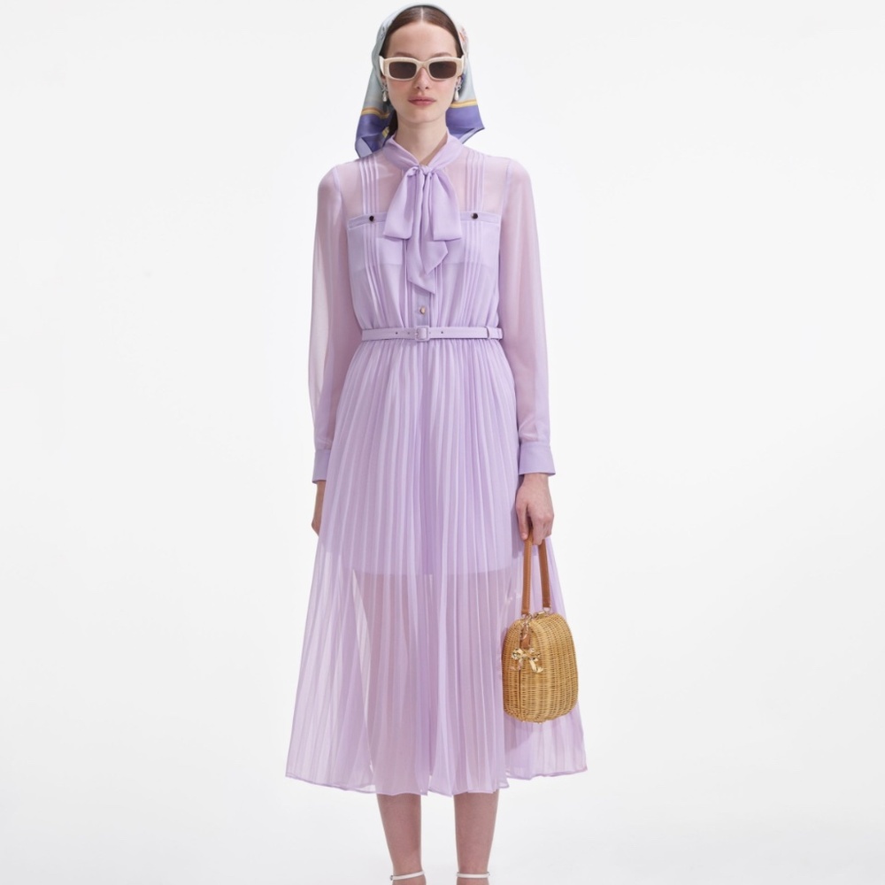 self-portrait Lilac Chiffon Bow Detail Midi Dress - Size: US4 - MSRP $585 - NWT